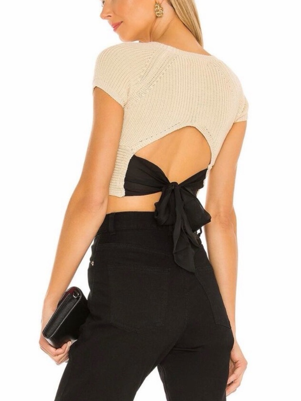 Lovers + Friends Mackenzie Knit Crop Top with Black Tie-Back